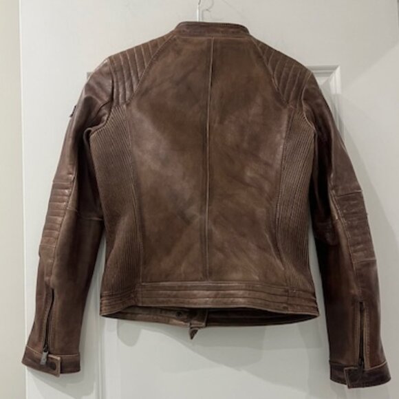Vintage Brown Leather Motorcycle Jacket with Quilted Padding - Picture 5 of 7